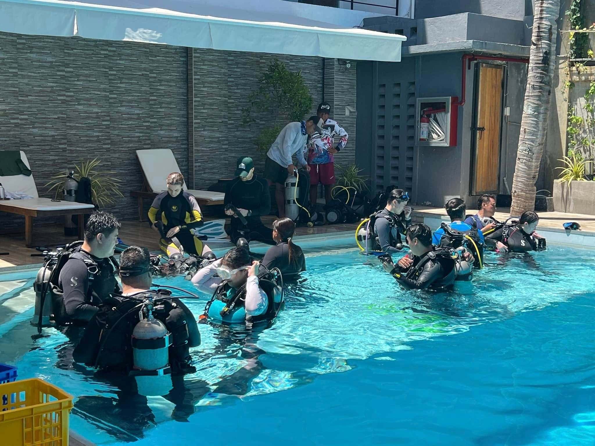 Divers at the resort pool